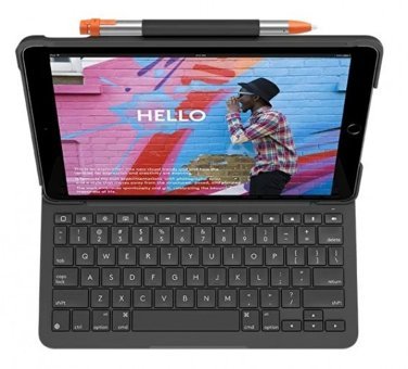 Logitech iPad 9. Nesil - 8. Nesil - 7. Nesil 10.2 inç Klavyeli Koyu Gri Standlı Tablet Kılıfı