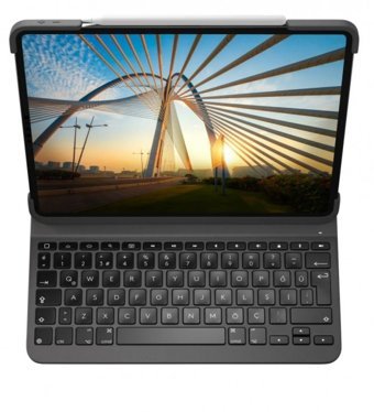 Logitech iPad Pro 4. Nesil - 3. Nesil 12.9 inç Klavyeli Koyu Gri Standlı Tablet Kılıfı