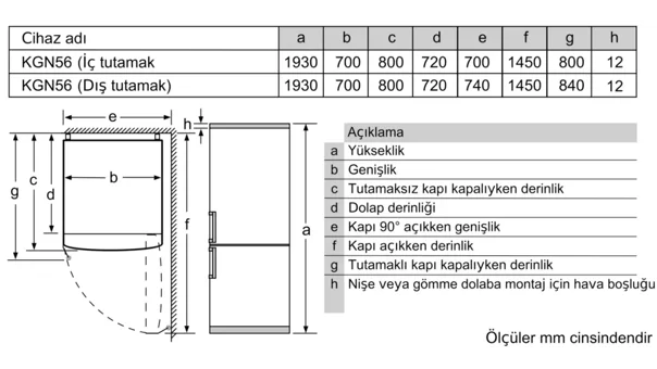 Siemens KG56NVWF0N Çift Kapılı Nofrost F Enerji Sınıfı 508 lt Modern Alttan Donduruculu Solo Kombi Tipi Buzdolabı