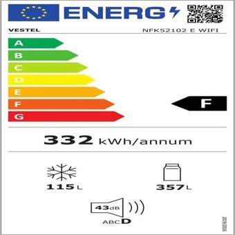 Vestel NFK52102 Ex Çift Kapılı Nofrost F Enerji Sınıfı 472 lt Inox Alttan Donduruculu Solo Kombi Tipi Buzdolabı