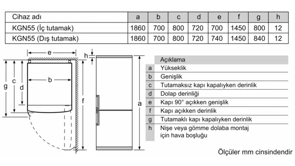 Siemens KG55NVIF0N Çift Kapılı Nofrost F Enerji Sınıfı 483 lt Modern Inox Alttan Donduruculu Solo Kombi Tipi Buzdolabı