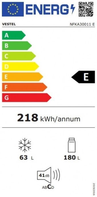 Vestel NFKA30011 E Çift Kapılı Nofrost E Enerji Sınıfı 243 lt Modern Alttan Donduruculu Solo Kombi Tipi Buzdolabı