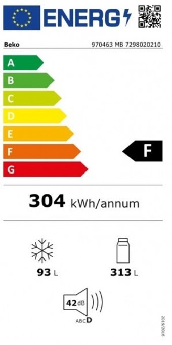 Beko 970463 MB Çift Kapılı Statik F Enerji Sınıfı 406 lt Üstten Donduruculu Solo Kombi Tipi Buzdolabı