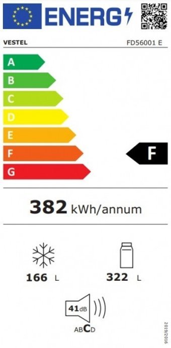 Vestel FD56001 E 4 Kapılı Nofrost F Enerji Sınıfı 488 lt Modern Alttan Donduruculu Solo Gardrop Buzdolabı