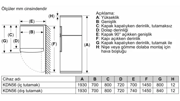 Siemens KD56NXIF1N Çift Kapılı Nofrost F Enerji Sınıfı 522 lt Modern Gri Üstten Donduruculu Solo Kombi Tipi Buzdolabı
