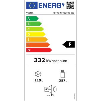 Vestel NFK52001 Çift Kapılı Nofrost F Enerji Sınıfı 472 lt Retro Bej Alttan Donduruculu Solo Kombi Tipi Buzdolabı