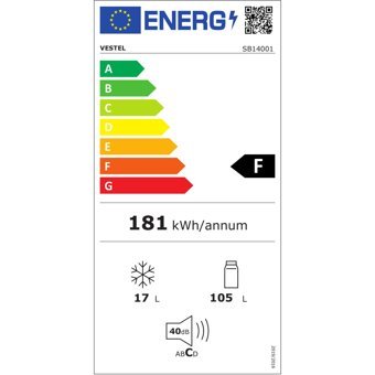 Vestel SB14001 Tek Kapılı Statik F Enerji Sınıfı 122 lt Solo Büro Tipi/Tezgah Altı Buzdolabı