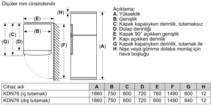 Siemens KD76NAWF1N Çift Kapılı Nofrost F Enerji Sınıfı 542 lt Modern Üstten Donduruculu Solo Kombi Tipi Buzdolabı