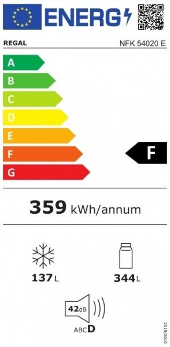 Regal NFK 54020 E Çift Kapılı Nofrost F Enerji Sınıfı 481 lt Alttan Donduruculu Solo Kombi Tipi Buzdolabı