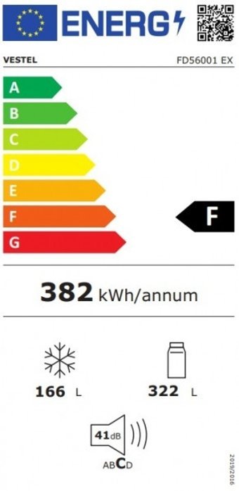 Vestel FD56001 EX 4 Kapılı Nofrost F Enerji Sınıfı 488 lt Modern Gri Alttan Donduruculu Solo Gardrop Buzdolabı
