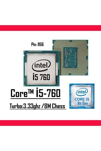 Intel i5 760 4 Çekirdekli 2.8 GHz 3.33 GHz Turbo Hız 8 MB Önbellek LGA1155 Soket Tipi İşlemci