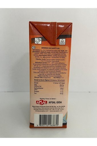 Apsal Şekresiz Sıvı Krem Şanti 1 lt