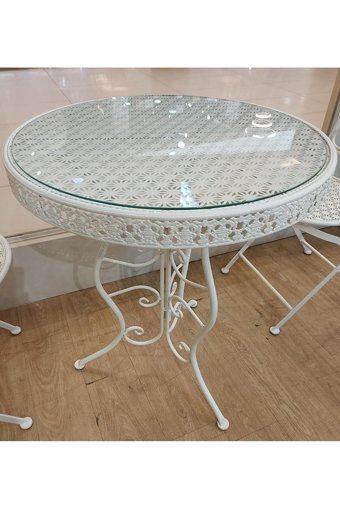 Biev Yuvarlak Metal 60 cm Beyaz Kamp Masası