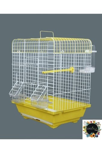 Patika Petshop Ayaklı Dikdörtgen Krom Muhabbet Kuşu Kafesi Beyaz - Sarı