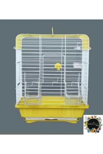 Patika Petshop Ayaklı Dikdörtgen Krom Muhabbet Kuşu Kafesi Beyaz - Sarı