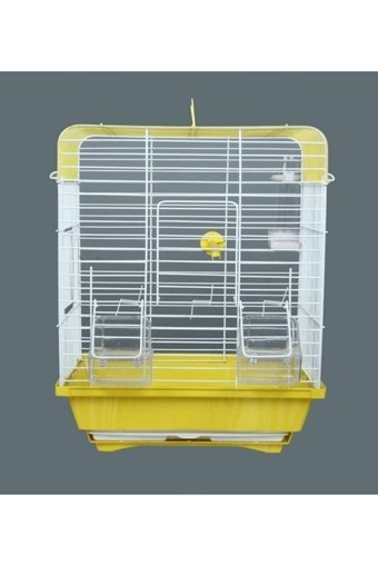 Patika Petshop Ayaklı Dikdörtgen Krom Muhabbet Kuşu Kafesi Beyaz - Sarı