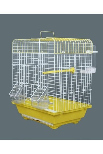 Patika Petshop Ayaklı Dikdörtgen Krom Muhabbet Kuşu Kafesi Beyaz - Sarı