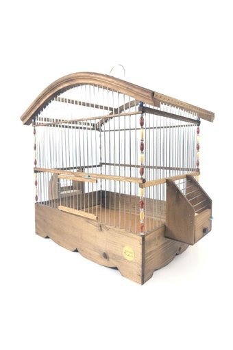 Naturbird Kafes 86 Çatılı Dikdörtgen Ahşap Muhabbet Kuşu Kafesi Kahverengi