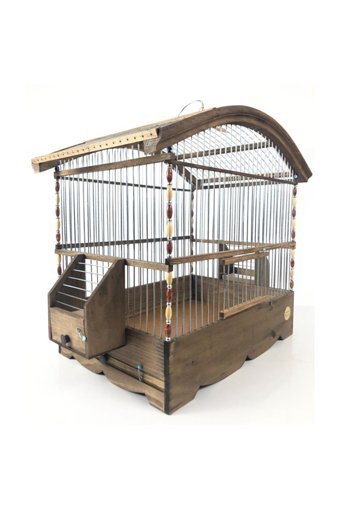 Naturbird Kafes 86 Çatılı Dikdörtgen Ahşap Muhabbet Kuşu Kafesi Kahverengi