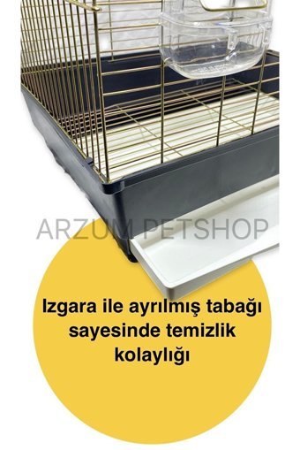 Arzum Kafes Çatılı Ayaklı Dikdörtgen Pirinç Muhabbet Kuşu Kafesi Siyah - Sarı