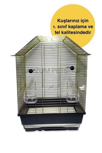 Arzum Kafes Çatılı Ayaklı Dikdörtgen Pirinç Muhabbet Kuşu Kafesi Siyah - Sarı