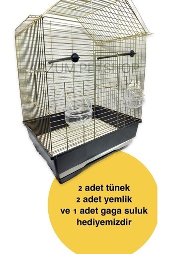 Arzum Kafes Çatılı Ayaklı Dikdörtgen Pirinç Muhabbet Kuşu Kafesi Siyah - Sarı