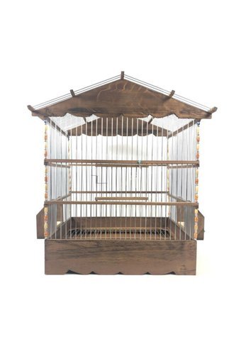 Naturbird AKFS1091 Çatılı Dikdörtgen Ahşap Muhabbet Kuşu Kafesi Kahverengi