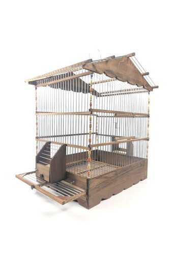 Naturbird AKFS1091 Çatılı Dikdörtgen Ahşap Muhabbet Kuşu Kafesi Kahverengi
