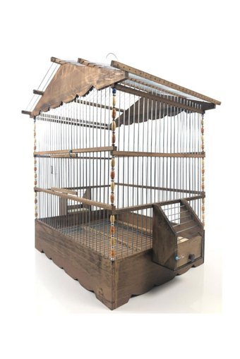 Naturbird AKFS1091 Çatılı Dikdörtgen Ahşap Muhabbet Kuşu Kafesi Kahverengi