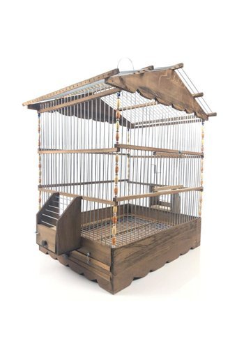 Naturbird AKFS1091 Çatılı Dikdörtgen Ahşap Muhabbet Kuşu Kafesi Kahverengi