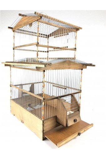 Naturbird Çatılı Dikdörtgen Ahşap Muhabbet Kuşu Kafesi Kahverengi