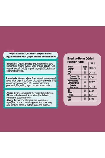 Monn Bio Organik & Vegan Zencefilli Bademli Tarçınlı Bisküvi 60 gr