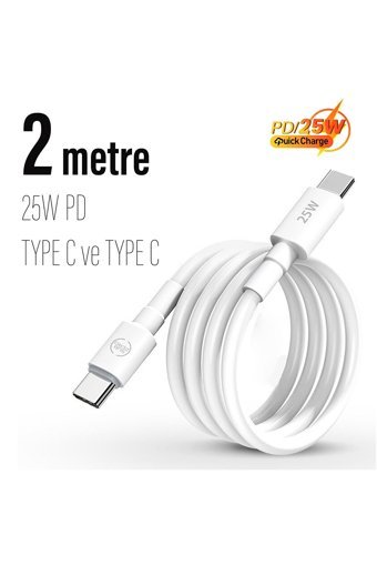 Subzero Samsung Type C Kablolu 25 W Hızlı Şarj Muadil Şarj Aleti Beyaz