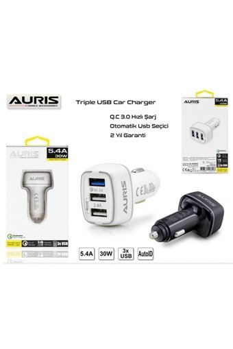 Auris ARS-CR05 USB Kablosuz 30 W 5.4 Amper Çoklu Hızlı Şarj Muadil Şarj Aleti Beyaz
