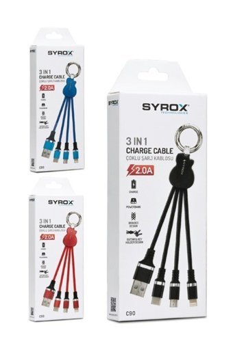 Syrox Type C Kablolu Çoklu Muadil Şarj Aleti Kırmızı