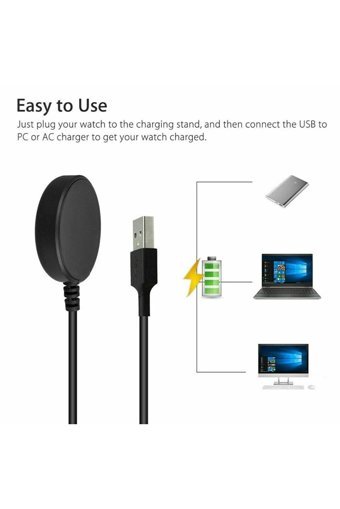 Techmaster Samsung Galaxy Watch 5-4-3-Active 2 USB Kablosuz Hızlı Şarj Muadil Şarj Aleti Siyah