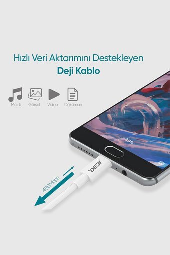 Deji Galaxy A5-A7-A8-A9 (2016)-C5-C7-Note 4-5 Edge-S7 Edge Type C Kablolu Hızlı Şarj Muadil Şarj Aleti Beyaz