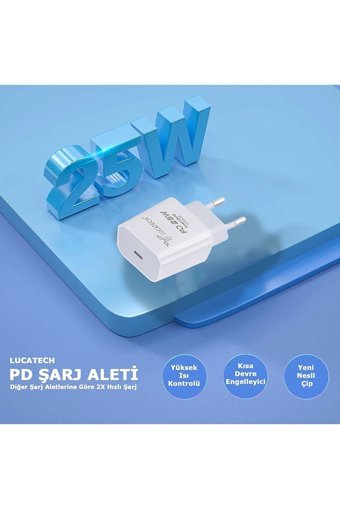 Lucatech Samsung S20-S21-S22-S23 Type C Kablolu Hızlı Şarj Muadil Şarj Aleti Beyaz