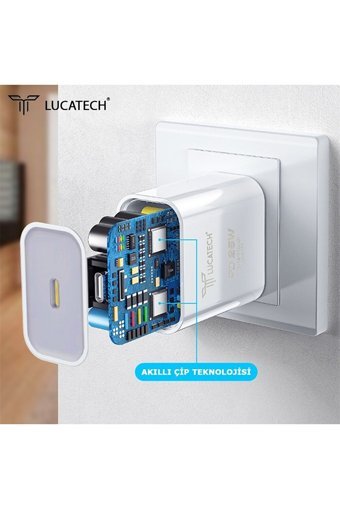Lucatech Samsung S20-S21-S22-S23 Type C Kablolu Hızlı Şarj Muadil Şarj Aleti Beyaz