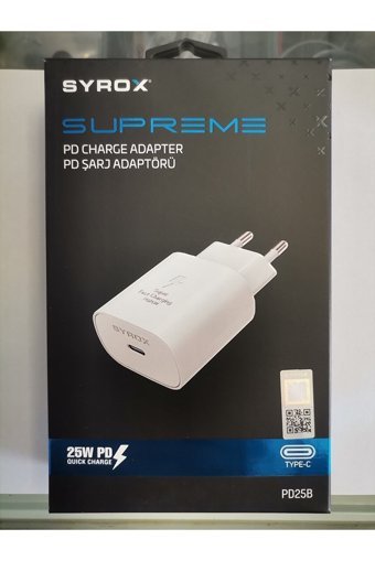 Syrox PD25B Type C Kablolu 25 W Hızlı Şarj Muadil Şarj Aleti Beyaz