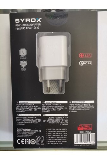 Syrox PD25B Type C Kablolu 25 W Hızlı Şarj Muadil Şarj Aleti Beyaz