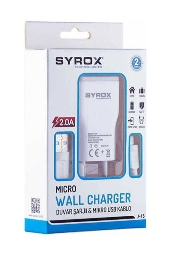Syrox Sony-Htc-Samsung Micro Usb Kablolu 2 Amper Muadil Şarj Aleti Beyaz