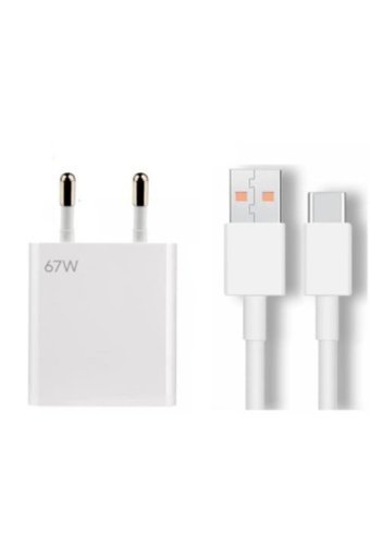 Lavin Mobil Xiaomi-Samsung-Huawei-Oppo-Poco Type C Kablolu 67 W Hızlı Şarj Şarj Aleti Beyaz