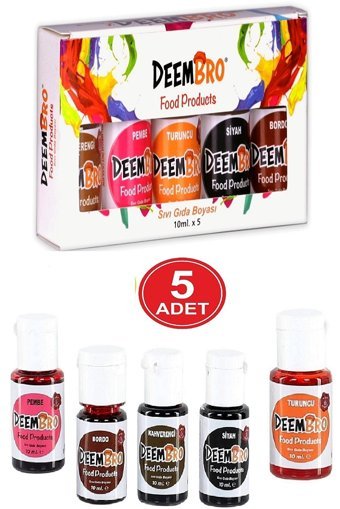 Deembro Bordo Turuncu Pembe Kahverengi Siyah Su Bazlı Sıvı Gıda Boyası 5x10 ml