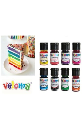 Velomy Kırmızı Mavi Mor Pembe Sarı Siyah Turuncu Yeşil Sıvı Gıda Boyası 8x10 gr