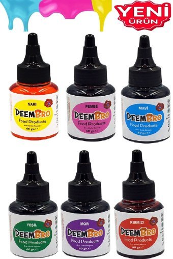 Deembro Kırmızı Mavi Mor Sarı Yeşil Pembe Su Bazlı Sıvı Gıda Boyası 6x60 gr