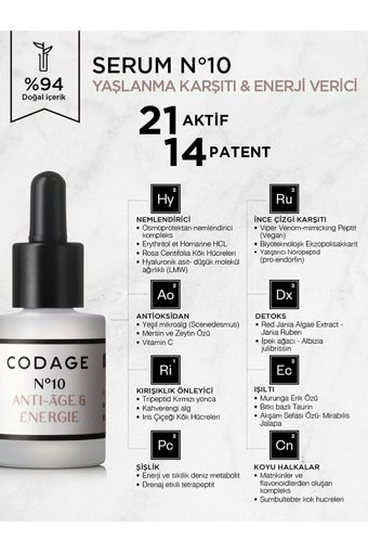 Codage Anti-Aging Aydınlatıcı Kırışıklık Karşıtı Gece Serumu 15 ml