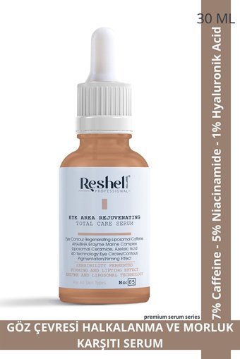 Reshell %7 Caffeine %1 Hyalüronik Asit Aydınlatıcı Göz Altı Torba Karşıtı Gece Gündüz Serumu 30 ml