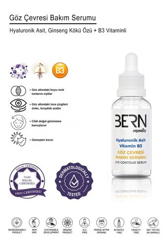 Bern Cosmetics Ginseng Kökü Özü + B3 Vitaminli Aydınlatıcı Kırışıklık Karşıtı Göz Altı Torba Karşıtı Gece Serumu 30 ml