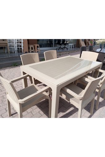 Remedi Dikdörtgen Rattan 90x150 cm Bej Kamp Masası
